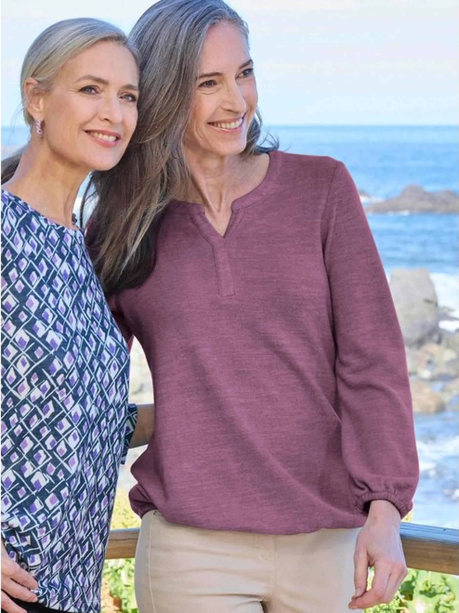Goldner Damen Longshirts in aubergine - Ärmel: langarm