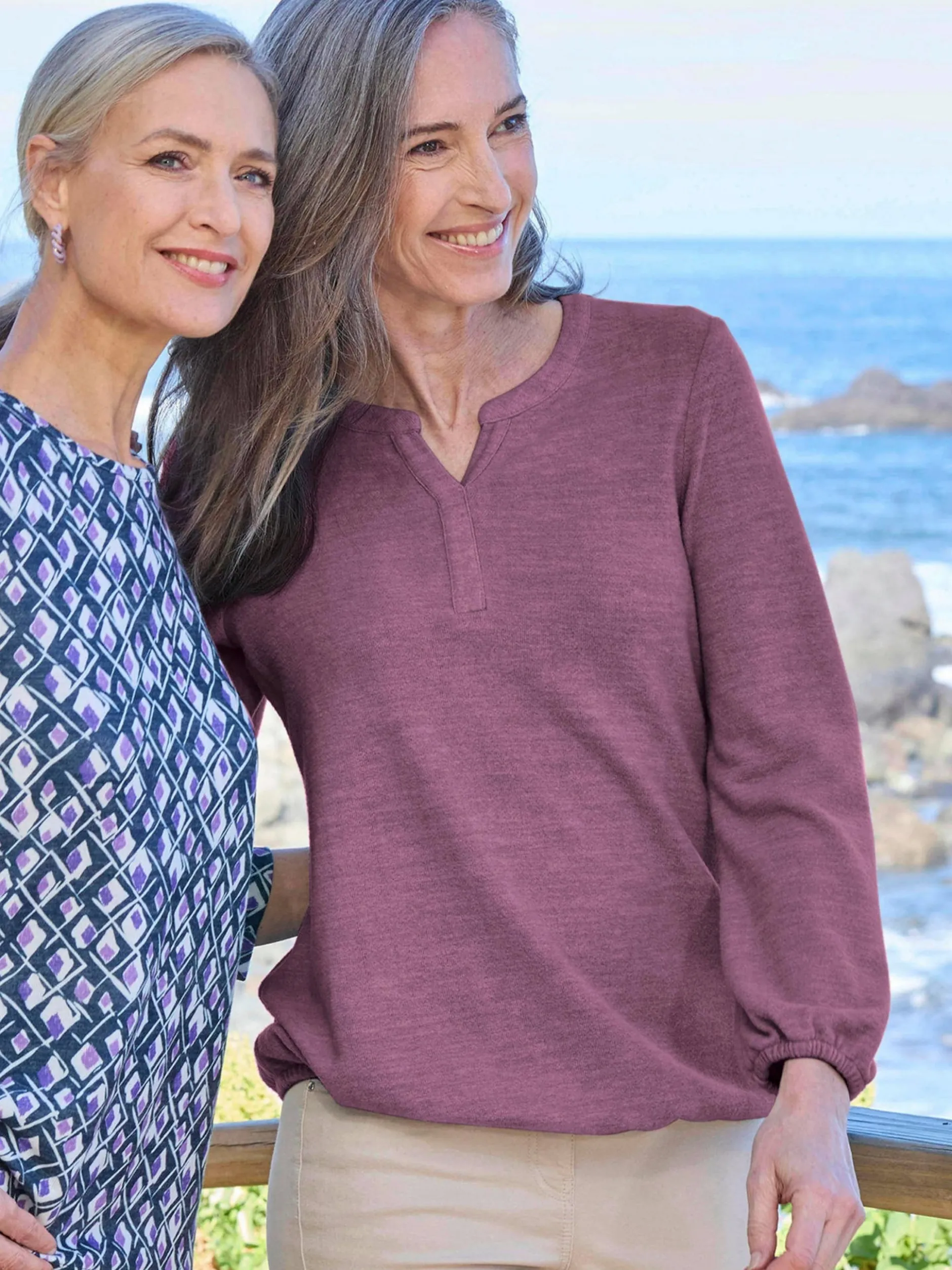 Goldner Damen Longshirts in aubergine - Ärmel: langarm