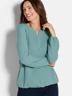 Goldner Damen Longshirts in grün - Ausschnitt: Rundhals