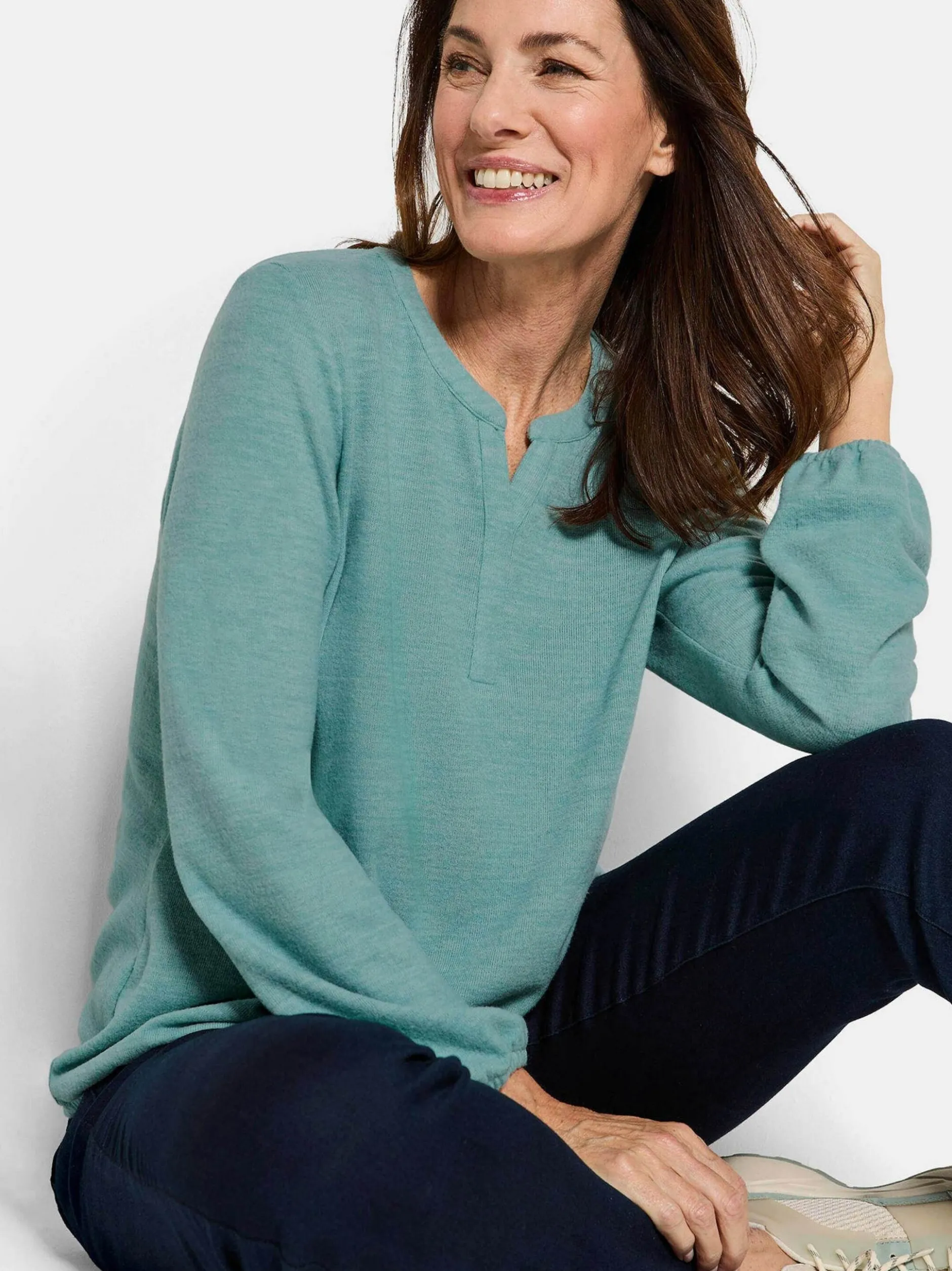 Goldner Damen Longshirts in grün - Ausschnitt: Rundhals