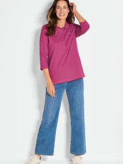 Goldner Damen Poloshirts in aubergine - Ärmel: 3/4 Arm