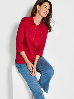 Goldner Damen Poloshirts in rot - Ausschnitt: Polokragen