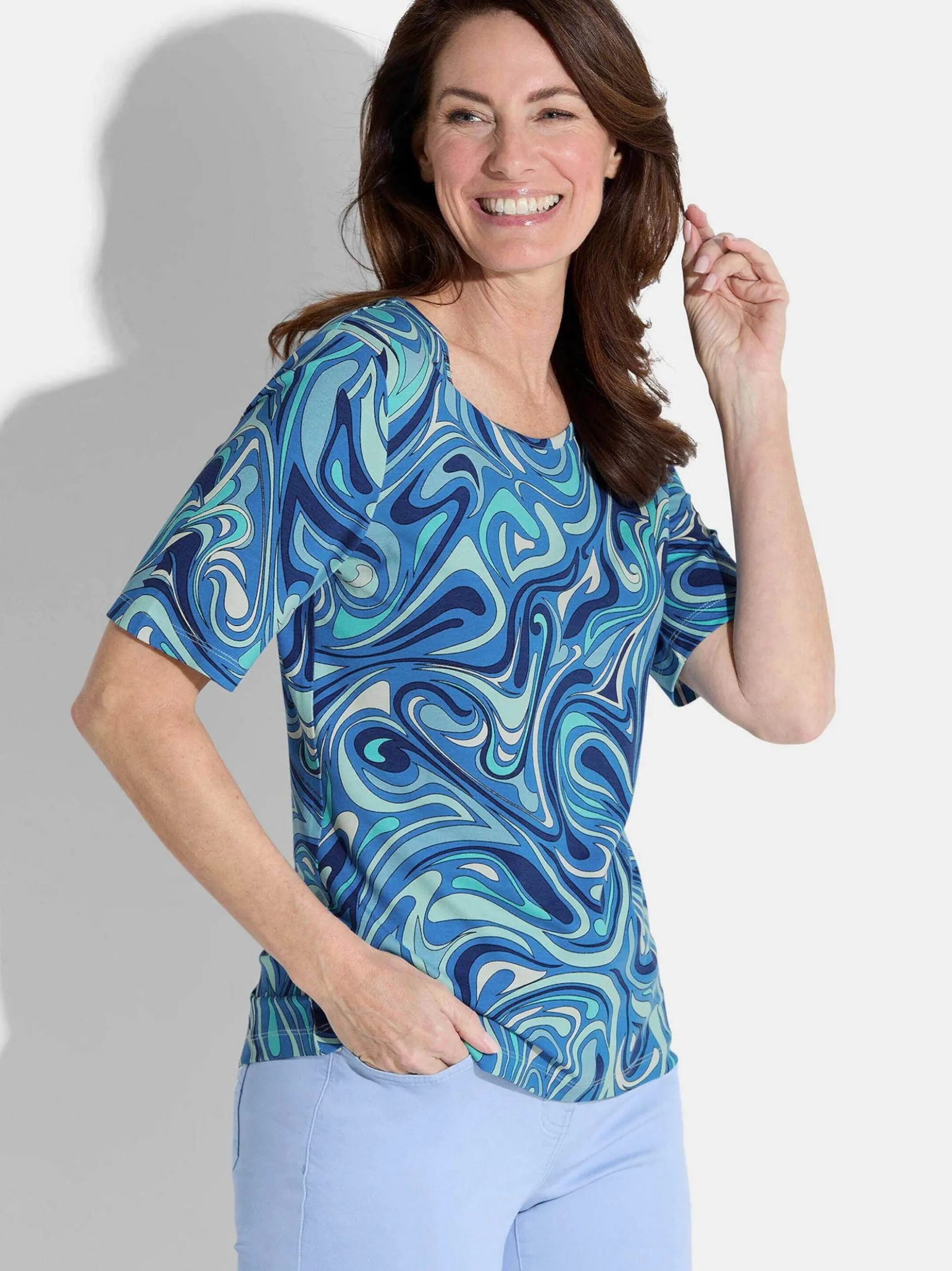 Goldner Damen Print Shirt in blau - Ausschnitt: Rundhals