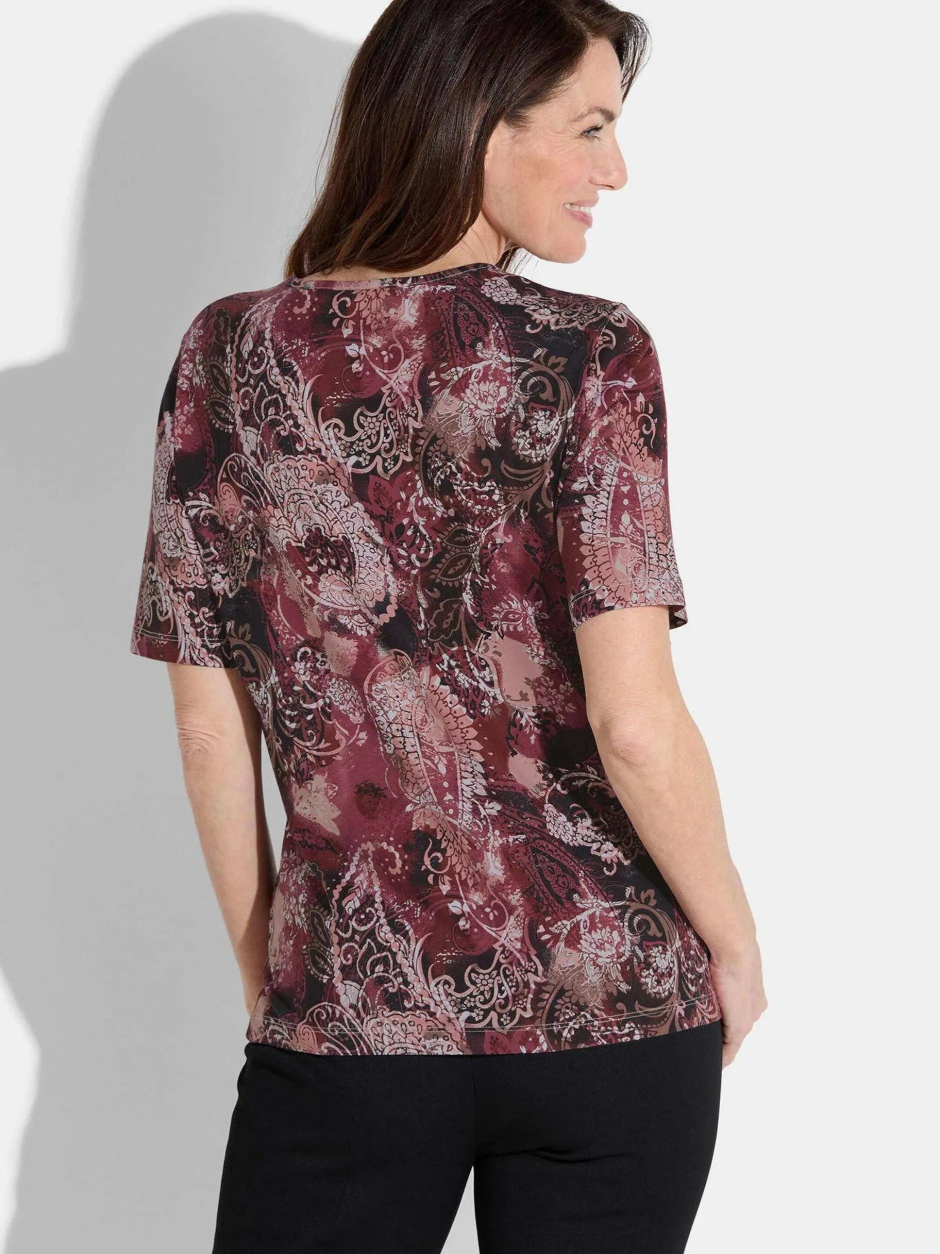 Goldner Damen Print Shirt in bordeaux - Ärmel: Halbarm