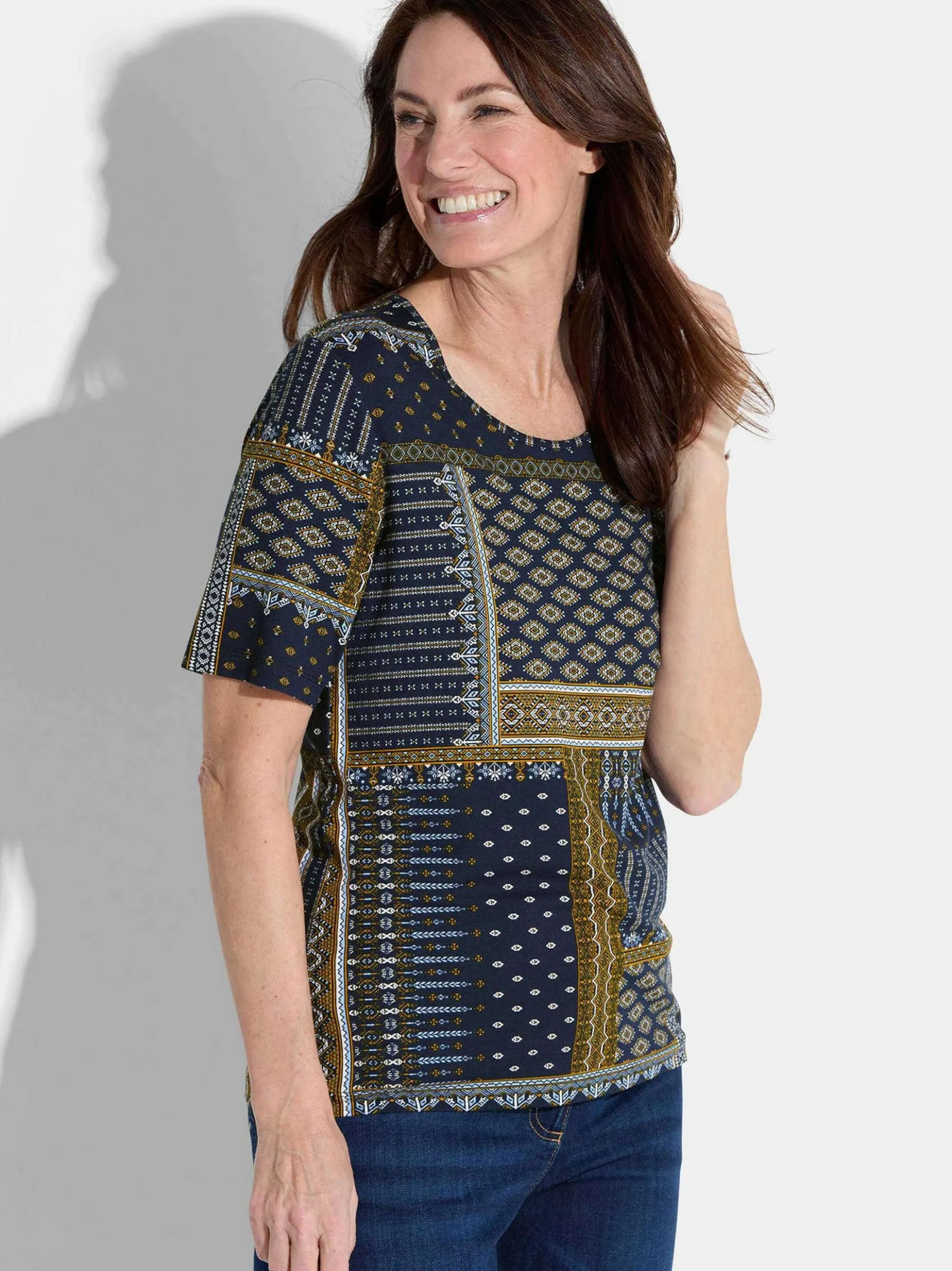 Goldner Damen Print Shirt in marine - Ärmel: Halbarm