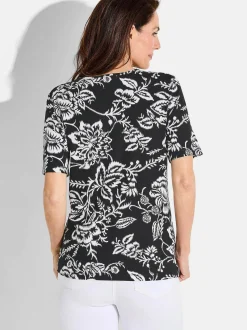 Goldner Damen Print Shirt in schwarz - Ärmel: Halbarm