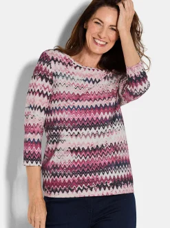 Goldner Damen Print Shirts in aubergine - Ärmel: 3/4 Arm