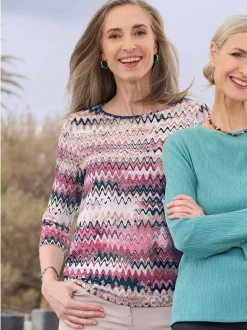 Goldner Damen Print Shirts in aubergine - Ärmel: 3/4 Arm