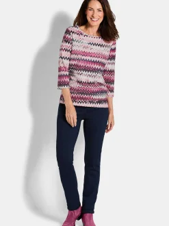 Goldner Damen Print Shirts in aubergine - Ärmel: 3/4 Arm