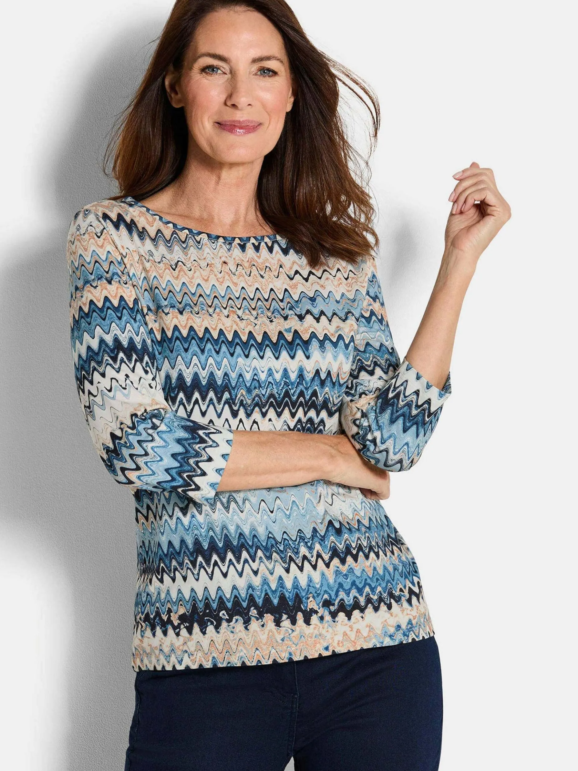 Goldner Damen Print Shirts in blau - Ausschnitt: U-Boot