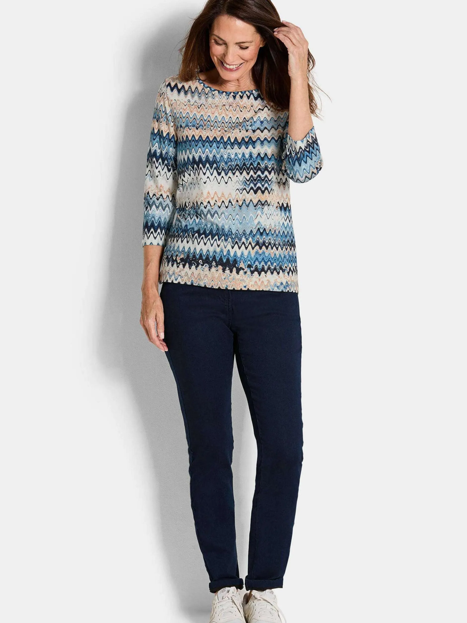 Goldner Damen Print Shirts in blau - Ausschnitt: U-Boot