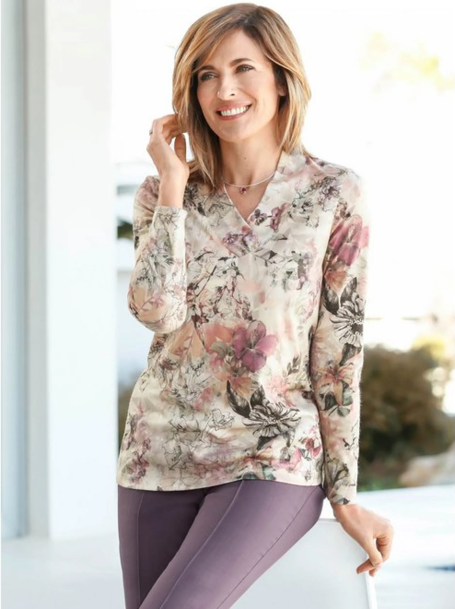 Goldner Damen Print Shirts in lila mehrfarbig