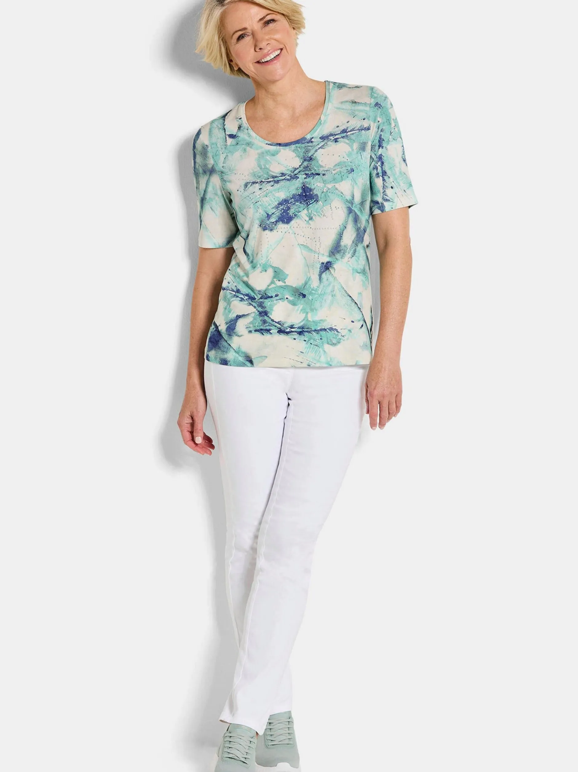 Goldner Damen Print Shirts in türkis - Ärmel: Halbarm