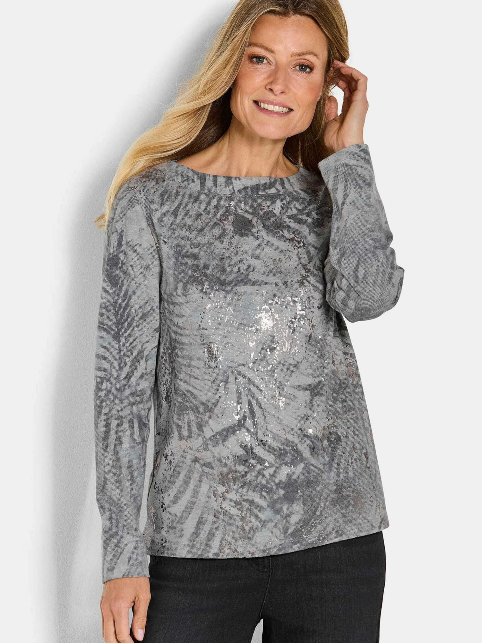 Goldner Damen Print Shirts in grau - Ausschnitt: U-Boot