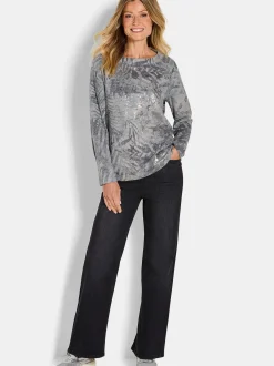 Goldner Damen Print Shirts in grau - Ausschnitt: U-Boot