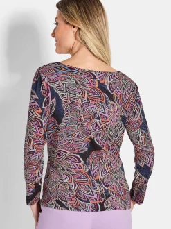 Goldner Damen Print Shirts in schwarz mehrfarbig