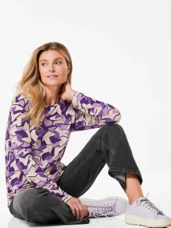 Goldner Damen Print Shirts in lila - Ausschnitt: U-Boot
