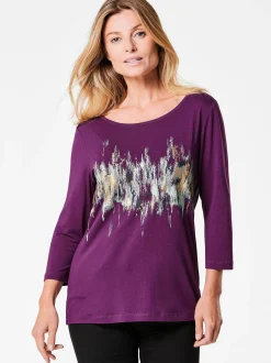 Goldner Damen Print Shirts in aubergine - Ärmel: 3/4 Arm