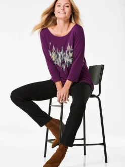 Goldner Damen Print Shirts in aubergine - Ärmel: 3/4 Arm