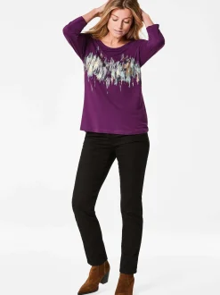 Goldner Damen Print Shirts in aubergine - Ärmel: 3/4 Arm