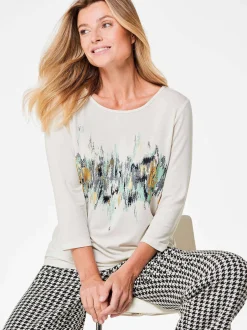 Goldner Damen Print Shirts in weiß - Ausschnitt: U-Boot