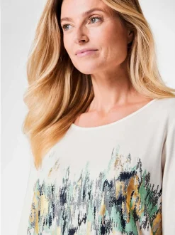 Goldner Damen Print Shirts in weiß - Ausschnitt: U-Boot