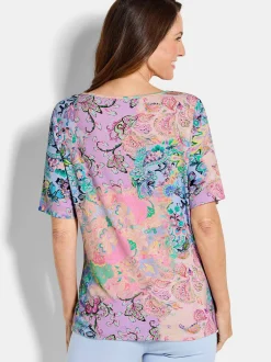 Goldner Damen Print Shirts - Kurzgröße in mehrfarbig