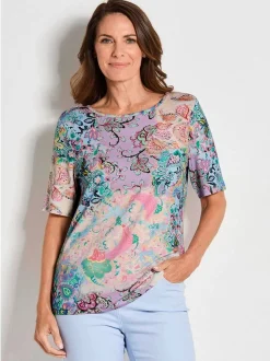 Goldner Damen Print Shirts - Kurzgröße in mehrfarbig