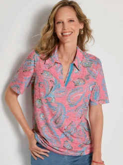 Goldner Damen Print Shirts - Kurzgröße in koralle