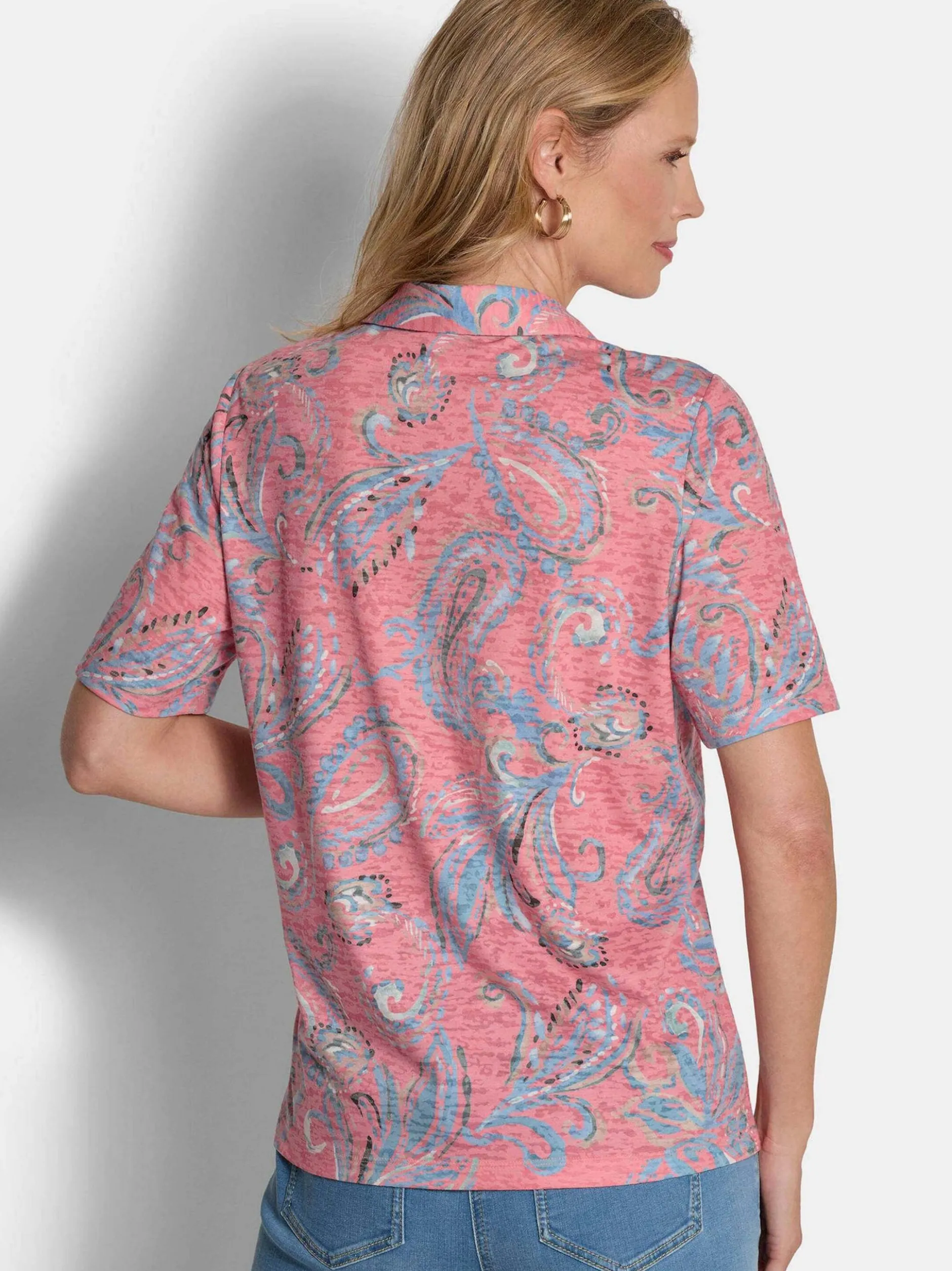 Goldner Damen Print Shirts - Kurzgröße in koralle