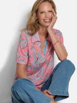 Goldner Damen Print Shirts - Kurzgröße in koralle