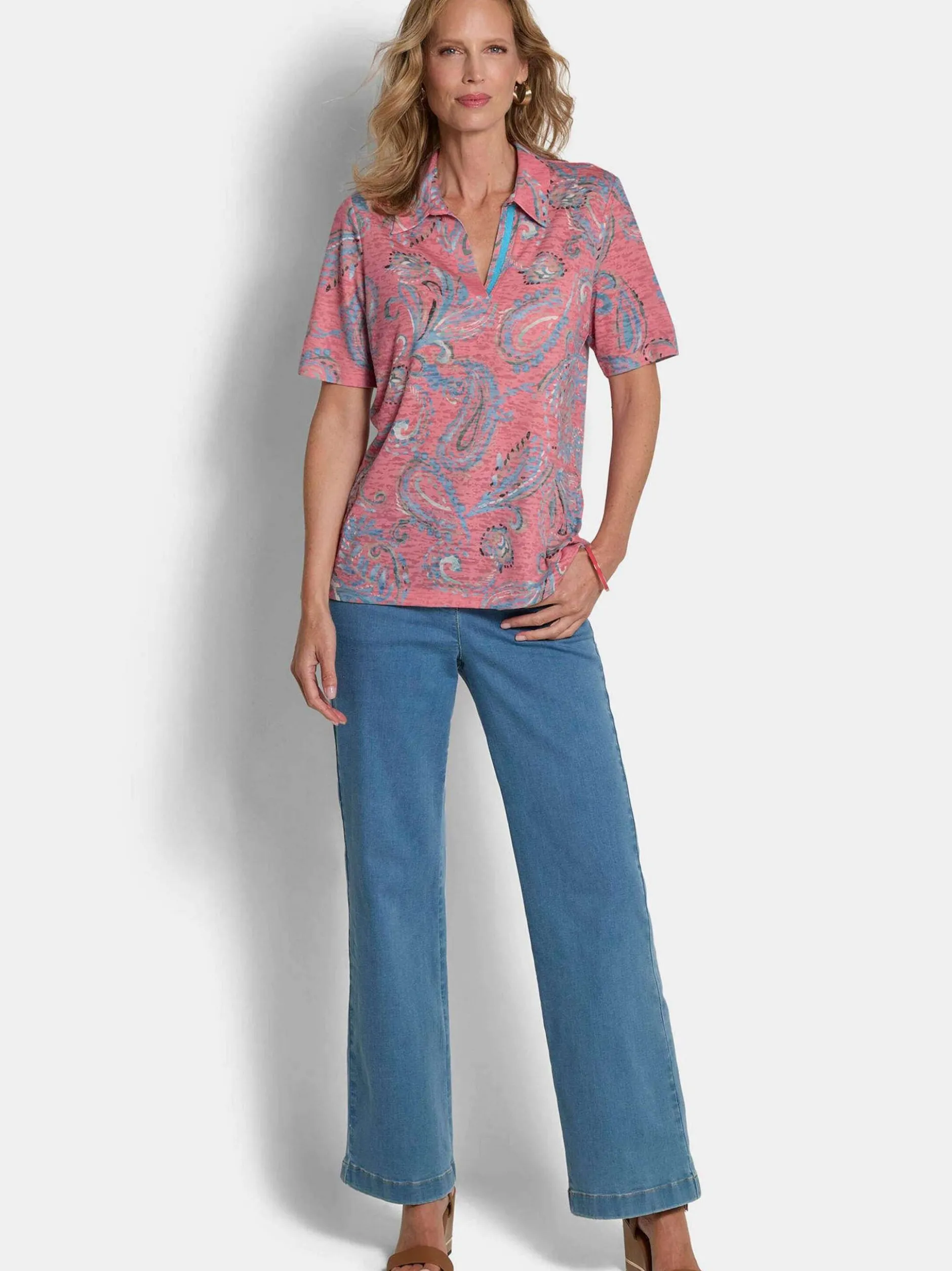 Goldner Damen Print Shirts - Kurzgröße in koralle