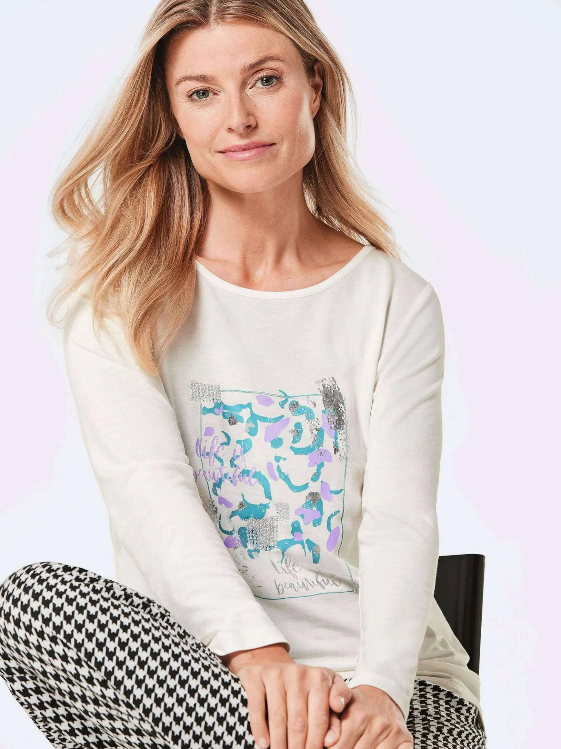 Goldner Damen Print Shirts - Kurzgröße in weiß