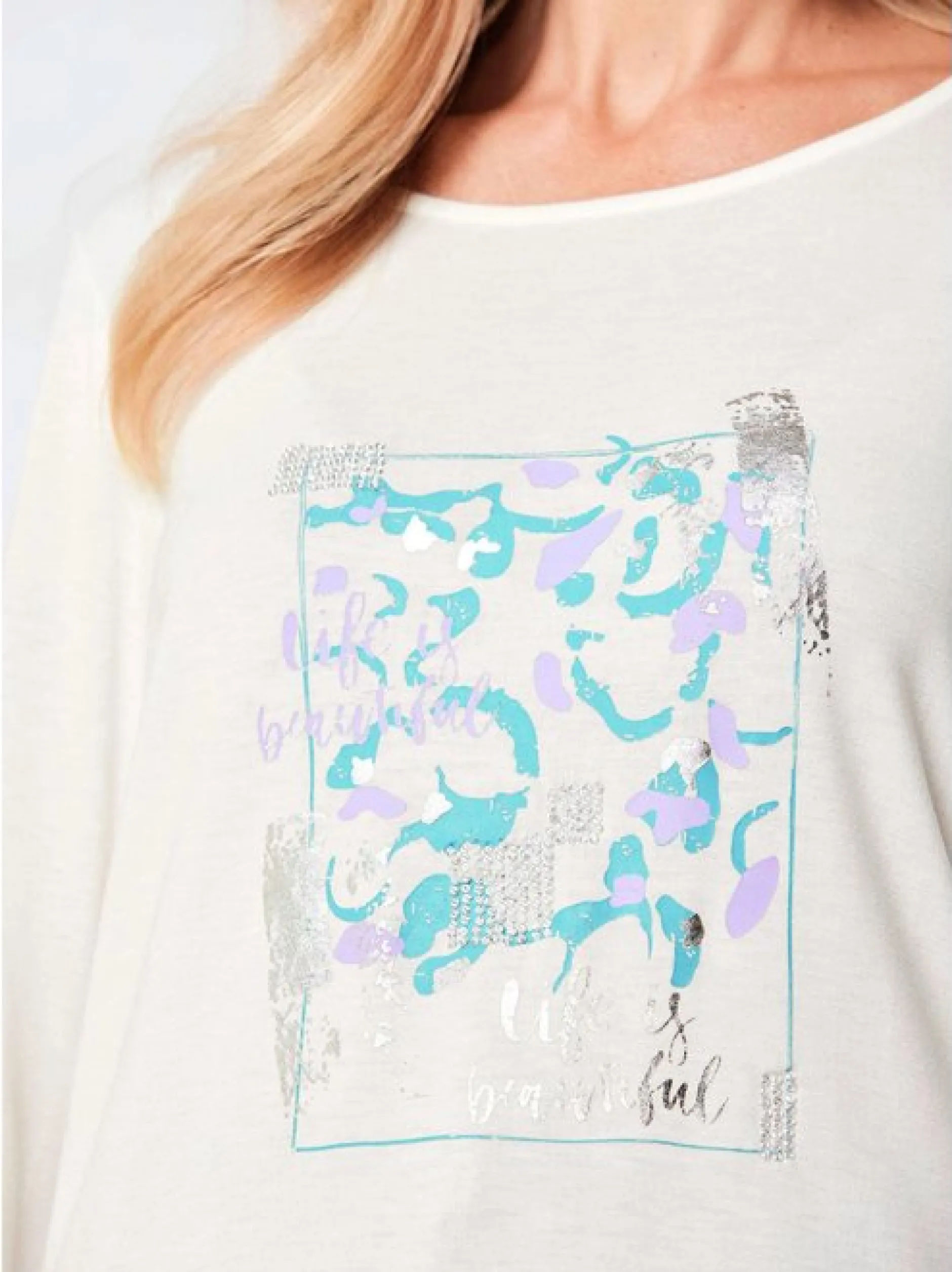 Goldner Damen Print Shirts - Kurzgröße in weiß