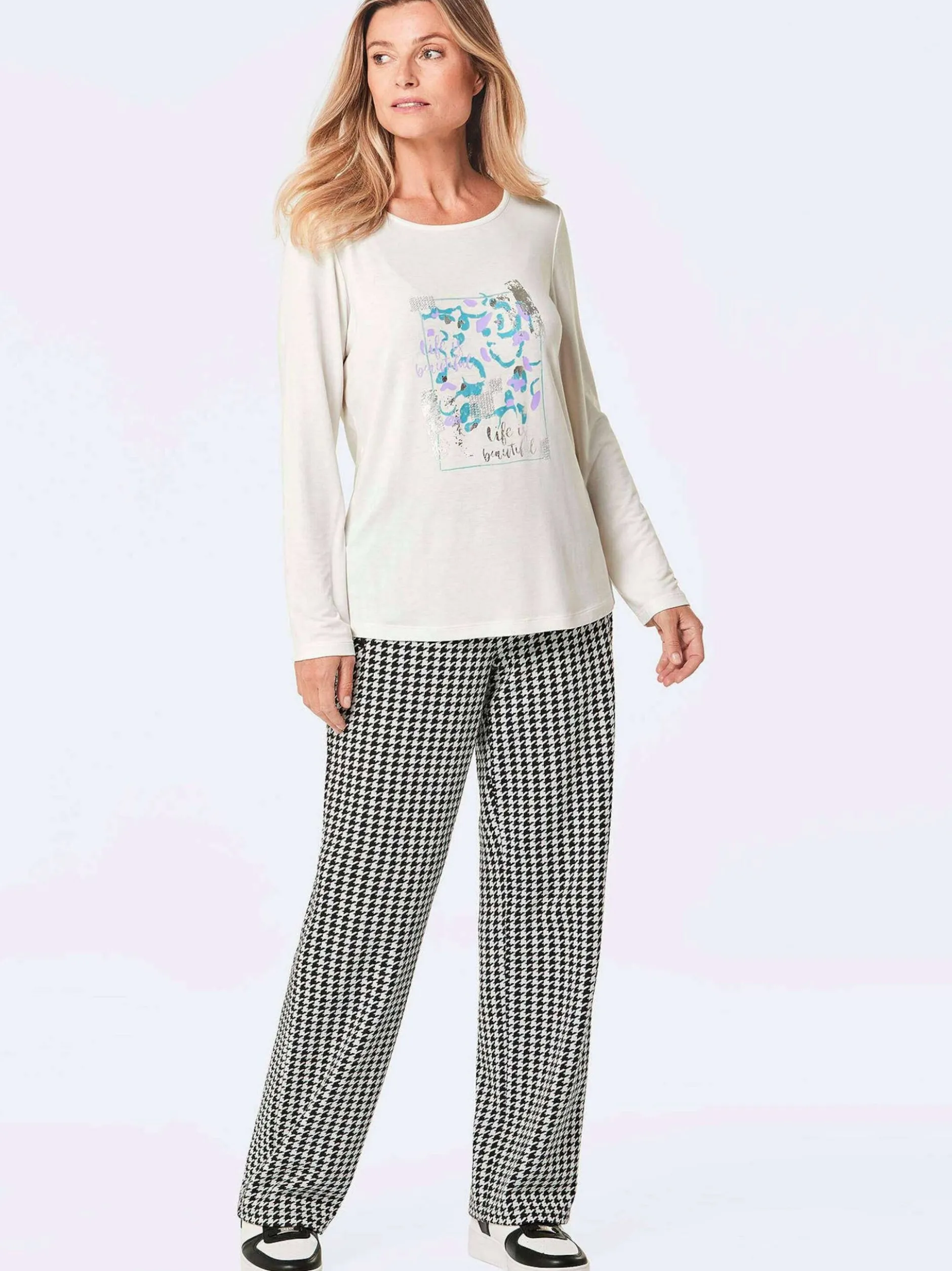 Goldner Damen Print Shirts - Kurzgröße in weiß