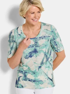 Goldner Damen Print Shirts - Kurzgröße in türkis