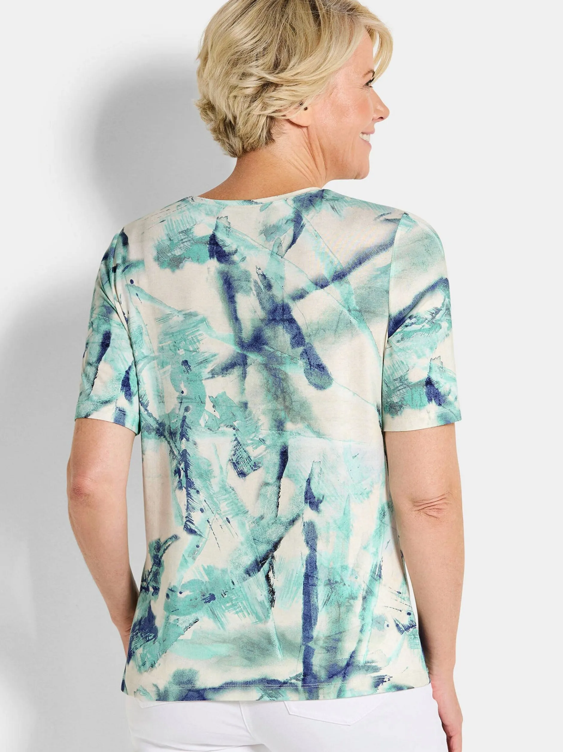 Goldner Damen Print Shirts - Kurzgröße in türkis