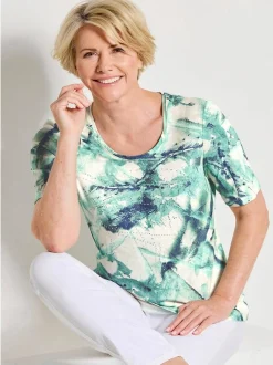 Goldner Damen Print Shirts - Kurzgröße in türkis
