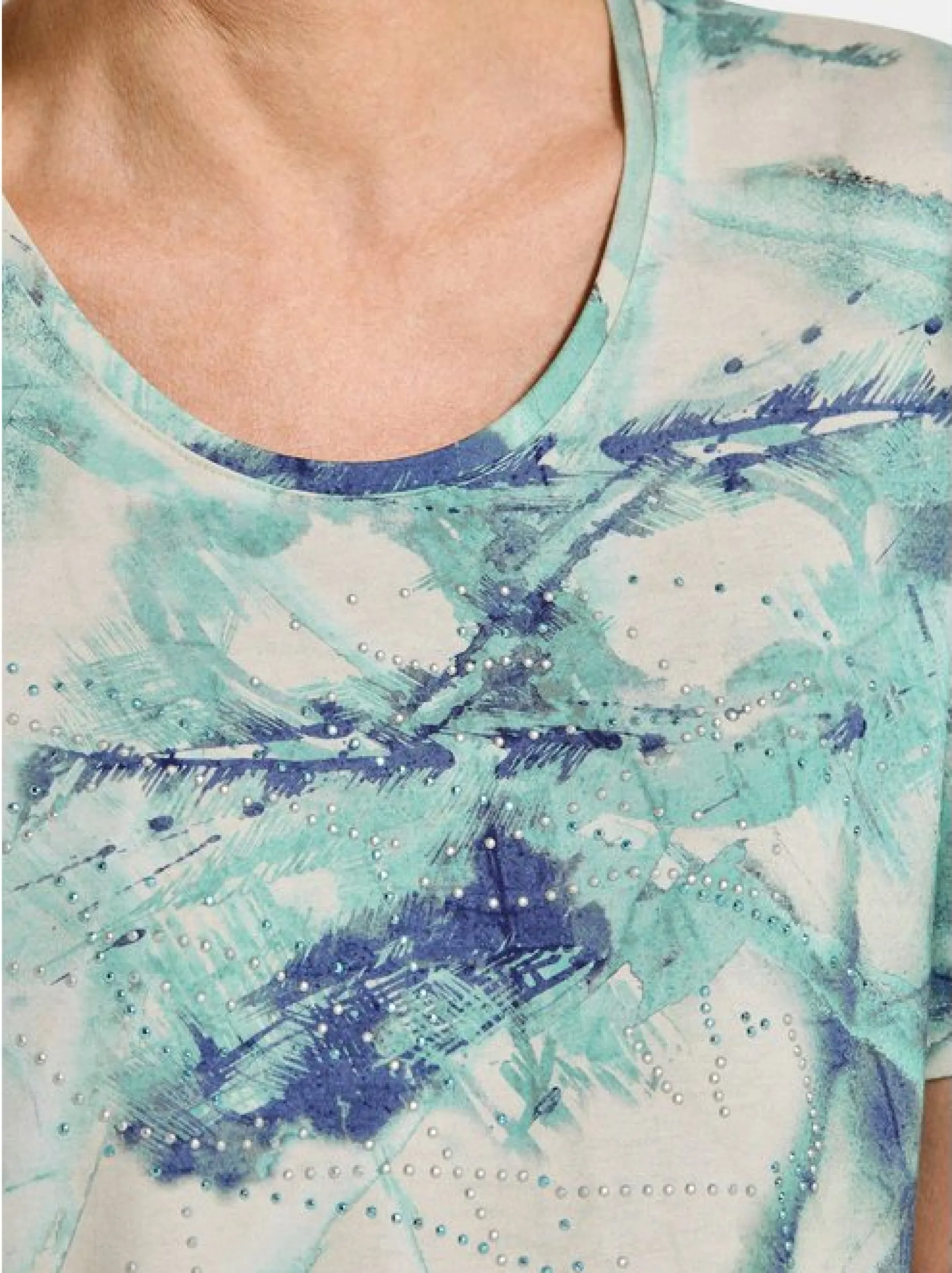 Goldner Damen Print Shirts - Kurzgröße in türkis