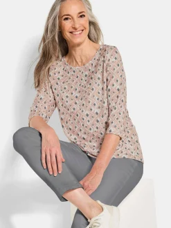 Goldner Damen Print Shirts - Kurzgröße in beige