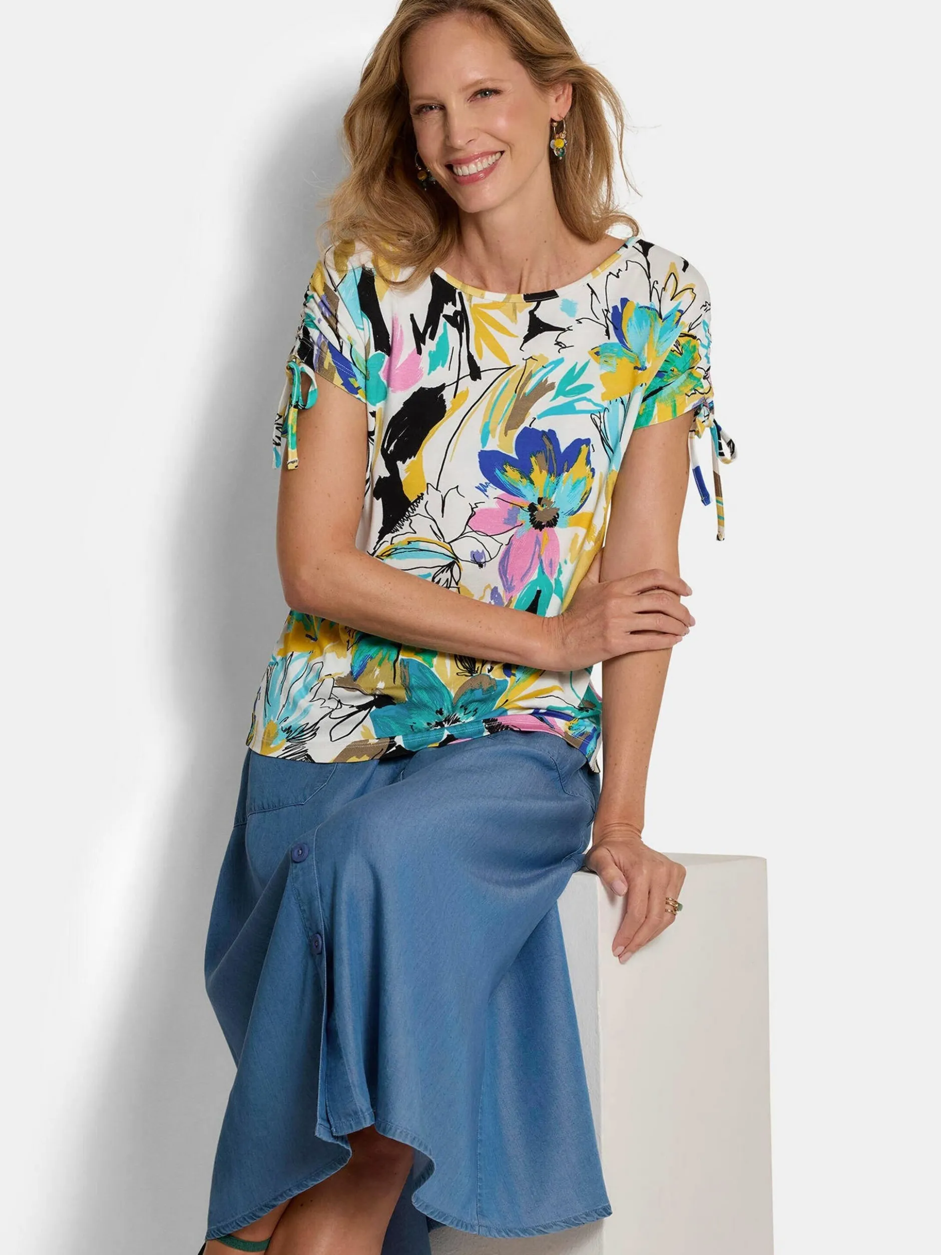 Goldner Damen Print Shirts - Kurzgröße in mehrfarbig