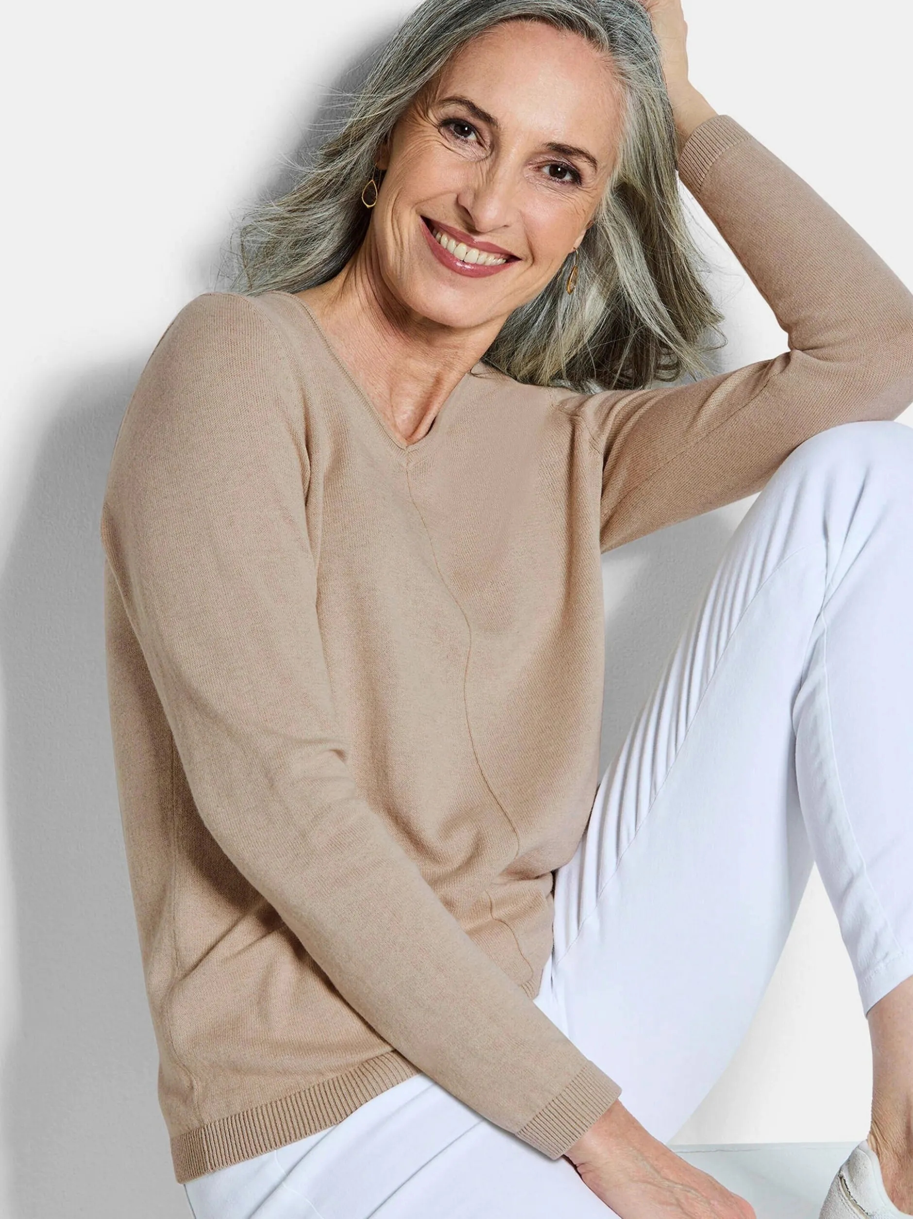 Goldner Damen Pullover in beige - Ärmel: langarm