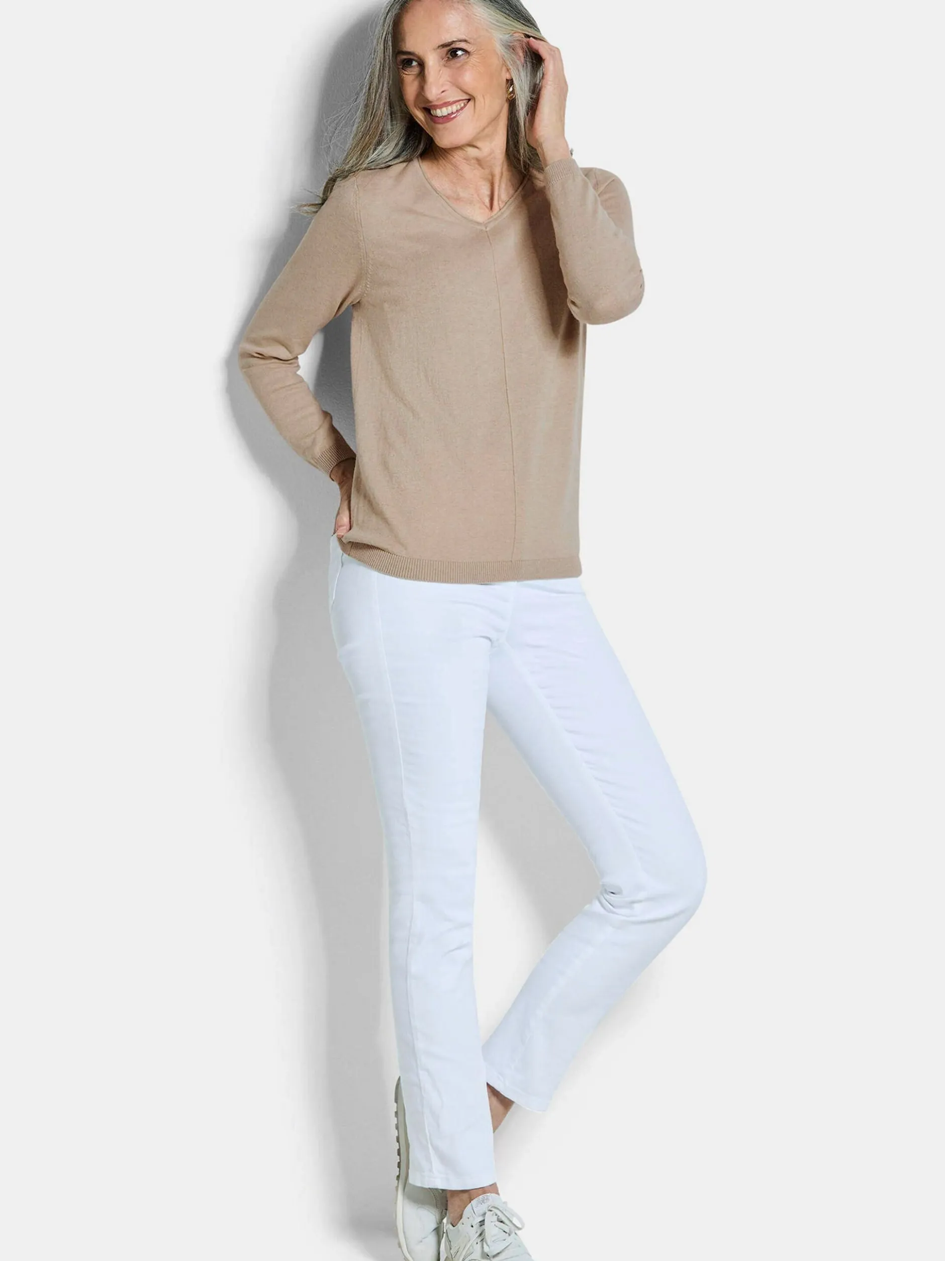 Goldner Damen Pullover in beige - Ärmel: langarm