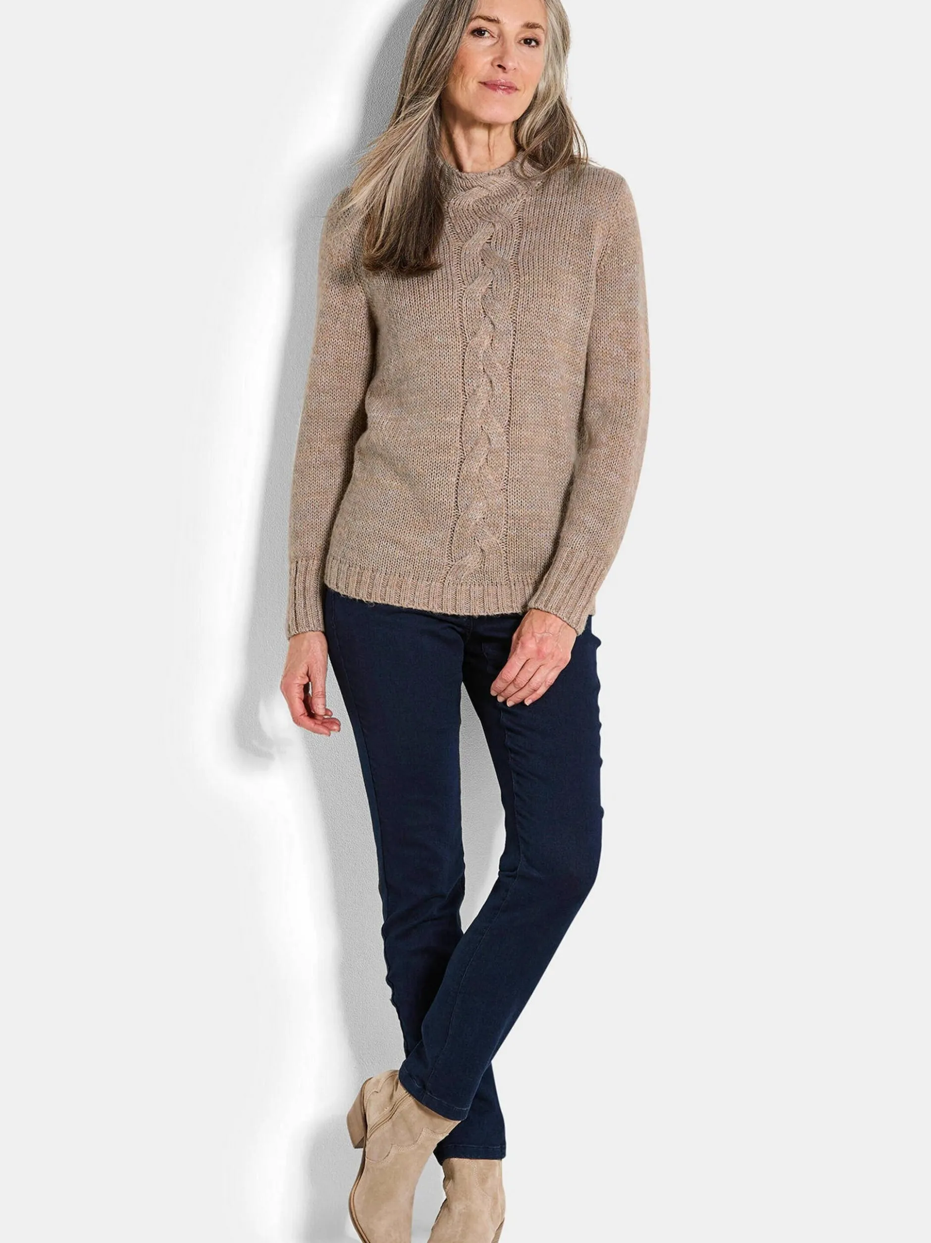 Goldner Damen Pullover in beige - Ausschnitt: Stehkragen