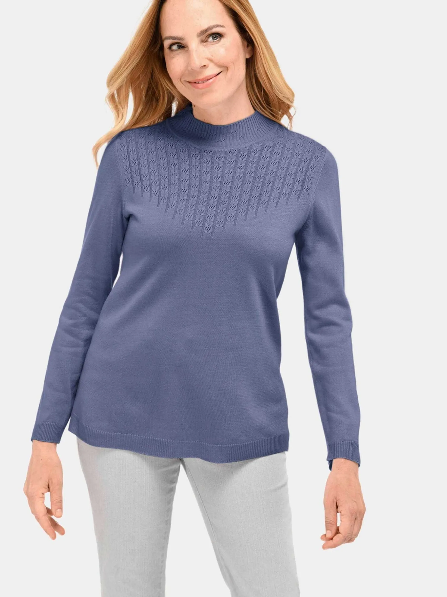 Goldner Damen Pullover in blau - Ausschnitt: Stehkragen