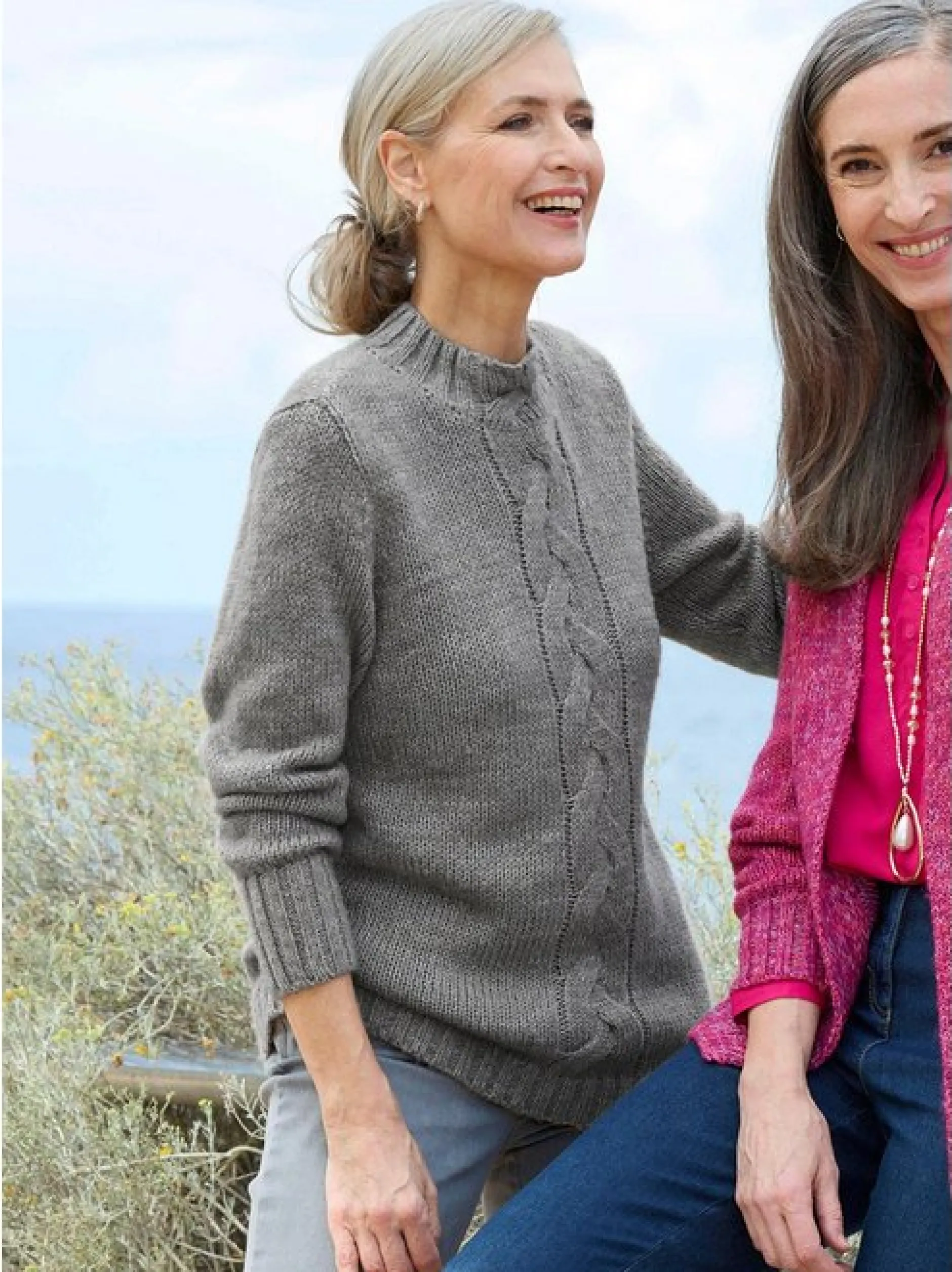 Goldner Damen Pullover in grau - Ausschnitt: Stehkragen