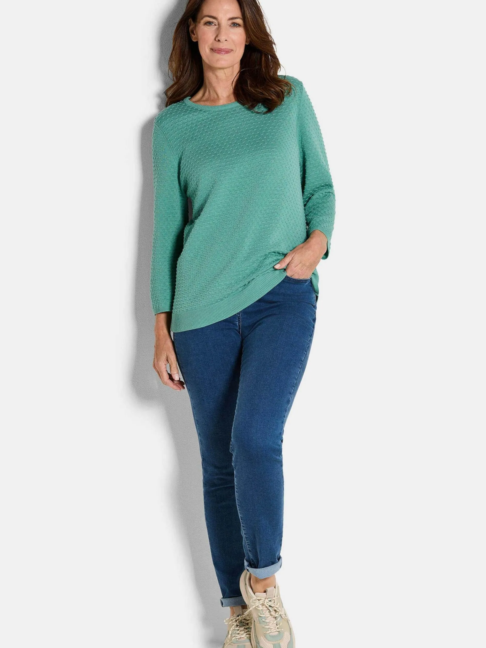 Goldner Damen Pullover in grün - Ausschnitt: Rundhals