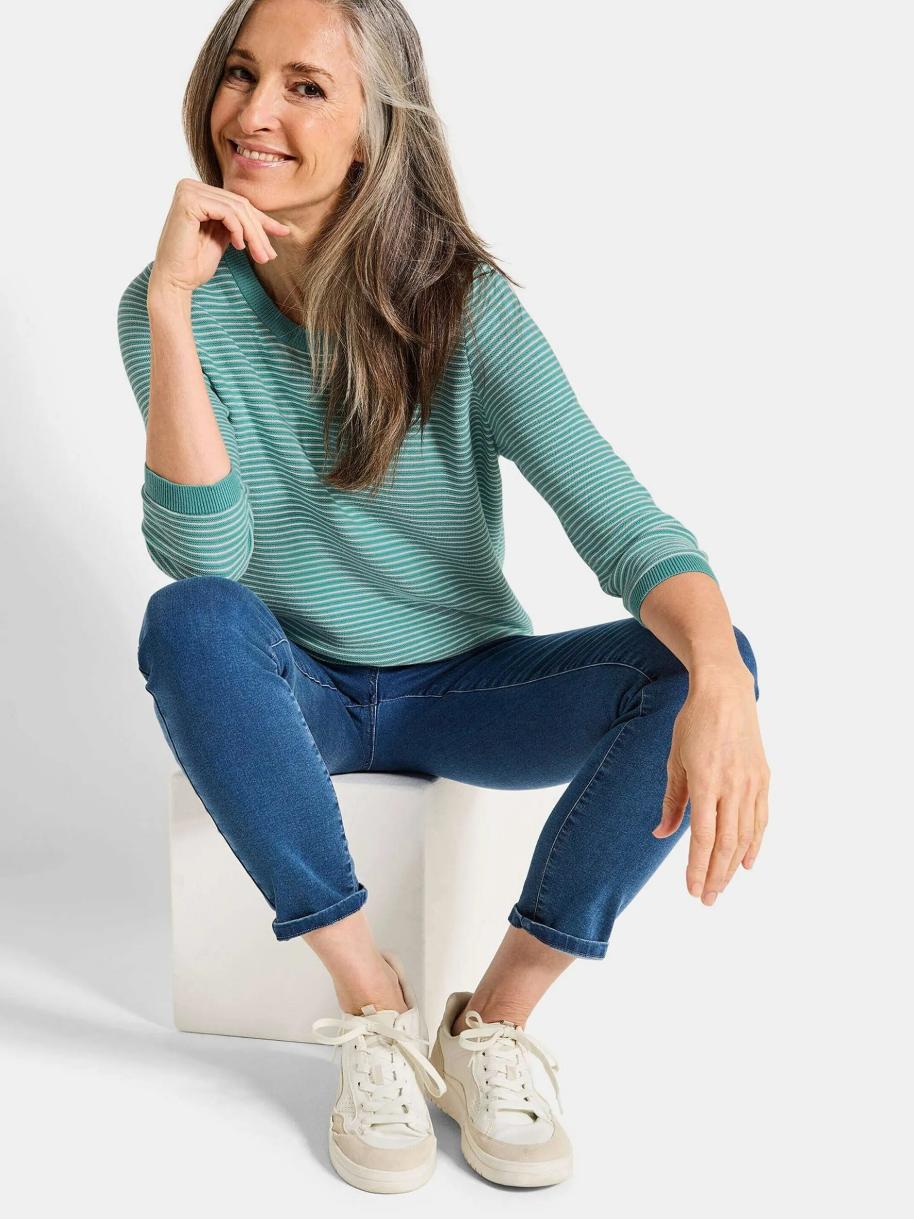 Goldner Damen Pullover in grün - Ausschnitt: Rundhals