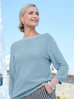 Goldner Damen Pullover in hellblau - Ausschnitt: U-Boot