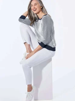Goldner Damen Pullover in marine weiß - Ärmel: 3/4 Arm